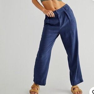 NWT Free People Clean Linen Trousers Pants Sz 2 Navy Z462-10